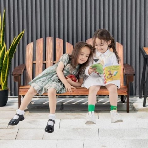 COSTWAY Chaise De Jardin Adirondack 2 Places Pour Enfants Avec Dossier 110°& Accoudoirs, Fauteuil Adirondack Extérieur En Bois De Spain Pour 1-3 Enfants De 3 Ans+, Charge 100kg, Café 4 COSTWAY Chaise De Jardin Adirondack 2 Places Pour Enfants Avec Dossier 110°& Accoudoirs, Fauteuil Adirondack Extérieur En Bois De Spain Pour 1-3 Enfants De 3 Ans+, Charge 100kg, Café – Image 2