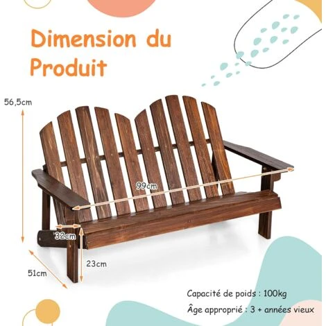 COSTWAY Chaise De Jardin Adirondack 2 Places Pour Enfants Avec Dossier 110°& Accoudoirs, Fauteuil Adirondack Extérieur En Bois De Spain Pour 1-3 Enfants De 3 Ans+, Charge 100kg, Café 7 COSTWAY Chaise De Jardin Adirondack 2 Places Pour Enfants Avec Dossier 110°& Accoudoirs, Fauteuil Adirondack Extérieur En Bois De Spain Pour 1-3 Enfants De 3 Ans+, Charge 100kg, Café – Image 5