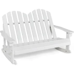 COSTWAY Fauteuil à Bascule Adirondack Pour 2 Enfants Avec Siège à Lattes, Chaise à Bascule En Bois De Sapin Avec Inclinaison 30°& Dossier Haut 110°, Charge 100 Kg Pour Enfants De 3 Ans+, Blanc