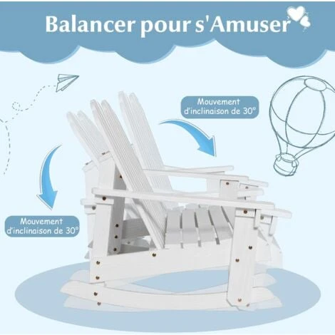 COSTWAY Fauteuil à Bascule Adirondack Pour 2 Enfants Avec Siège à Lattes, Chaise à Bascule En Bois De Sapin Avec Inclinaison 30°& Dossier Haut 110°, Charge 100 Kg Pour Enfants De 3 Ans+, Blanc 4 COSTWAY Fauteuil à Bascule Adirondack Pour 2 Enfants Avec Siège à Lattes, Chaise à Bascule En Bois De Sapin Avec Inclinaison 30°& Dossier Haut 110°, Charge 100 Kg Pour Enfants De 3 Ans+, Blanc – Image 2