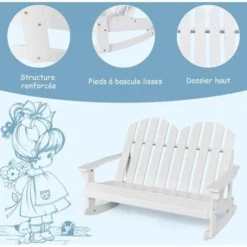 COSTWAY Fauteuil à Bascule Adirondack Pour 2 Enfants Avec Siège à Lattes, Chaise à Bascule En Bois De Sapin Avec Inclinaison 30°& Dossier Haut 110°, Charge 100 Kg Pour Enfants De 3 Ans+, Blanc 9 COSTWAY Fauteuil à Bascule Adirondack Pour 2 Enfants Avec Siège à Lattes, Chaise à Bascule En Bois De Sapin Avec Inclinaison 30°& Dossier Haut 110°, Charge 100 Kg Pour Enfants De 3 Ans+, Blanc -Promos Verde Rêverie Boutique 100227145 3