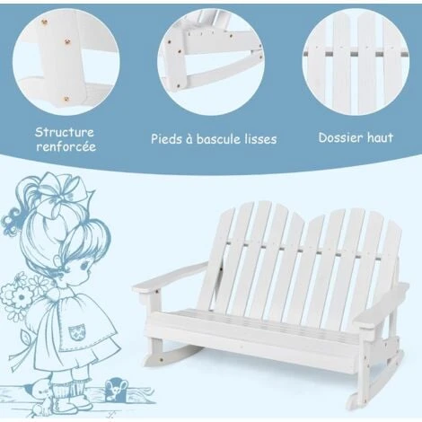 COSTWAY Fauteuil à Bascule Adirondack Pour 2 Enfants Avec Siège à Lattes, Chaise à Bascule En Bois De Sapin Avec Inclinaison 30°& Dossier Haut 110°, Charge 100 Kg Pour Enfants De 3 Ans+, Blanc 5 COSTWAY Fauteuil à Bascule Adirondack Pour 2 Enfants Avec Siège à Lattes, Chaise à Bascule En Bois De Sapin Avec Inclinaison 30°& Dossier Haut 110°, Charge 100 Kg Pour Enfants De 3 Ans+, Blanc – Image 3