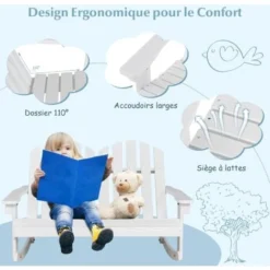 COSTWAY Fauteuil à Bascule Adirondack Pour 2 Enfants Avec Siège à Lattes, Chaise à Bascule En Bois De Sapin Avec Inclinaison 30°& Dossier Haut 110°, Charge 100 Kg Pour Enfants De 3 Ans+, Blanc 10 COSTWAY Fauteuil à Bascule Adirondack Pour 2 Enfants Avec Siège à Lattes, Chaise à Bascule En Bois De Sapin Avec Inclinaison 30°& Dossier Haut 110°, Charge 100 Kg Pour Enfants De 3 Ans+, Blanc -Promos Verde Rêverie Boutique 100227145 4