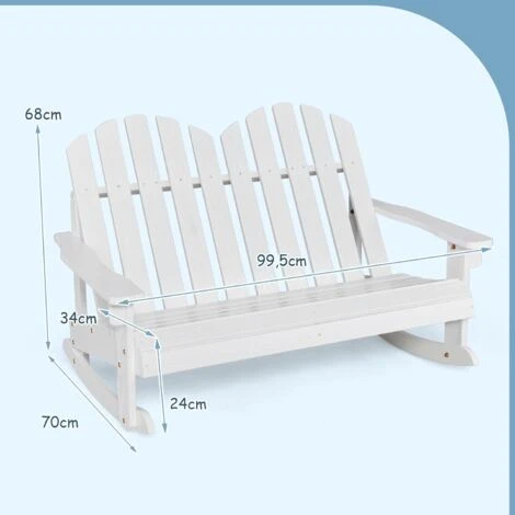 COSTWAY Fauteuil à Bascule Adirondack Pour 2 Enfants Avec Siège à Lattes, Chaise à Bascule En Bois De Sapin Avec Inclinaison 30°& Dossier Haut 110°, Charge 100 Kg Pour Enfants De 3 Ans+, Blanc 7 COSTWAY Fauteuil à Bascule Adirondack Pour 2 Enfants Avec Siège à Lattes, Chaise à Bascule En Bois De Sapin Avec Inclinaison 30°& Dossier Haut 110°, Charge 100 Kg Pour Enfants De 3 Ans+, Blanc – Image 5