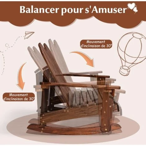 COSTWAY Fauteuil à Bascule Adirondack Pour 2 Enfants Avec Siège à Lattes, Chaise à Bascule En Bois De Sapin Avec Inclinaison 30°& Dossier Haut 110°, Charge 100 Kg Pour Enfants De 3 Ans+, Café 4 COSTWAY Fauteuil à Bascule Adirondack Pour 2 Enfants Avec Siège à Lattes, Chaise à Bascule En Bois De Sapin Avec Inclinaison 30°& Dossier Haut 110°, Charge 100 Kg Pour Enfants De 3 Ans+, Café – Image 2