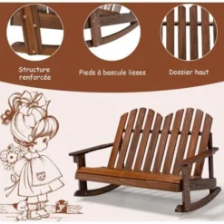 COSTWAY Fauteuil à Bascule Adirondack Pour 2 Enfants Avec Siège à Lattes, Chaise à Bascule En Bois De Sapin Avec Inclinaison 30°& Dossier Haut 110°, Charge 100 Kg Pour Enfants De 3 Ans+, Café 9 COSTWAY Fauteuil à Bascule Adirondack Pour 2 Enfants Avec Siège à Lattes, Chaise à Bascule En Bois De Sapin Avec Inclinaison 30°& Dossier Haut 110°, Charge 100 Kg Pour Enfants De 3 Ans+, Café -Promos Verde Rêverie Boutique 100227151 3