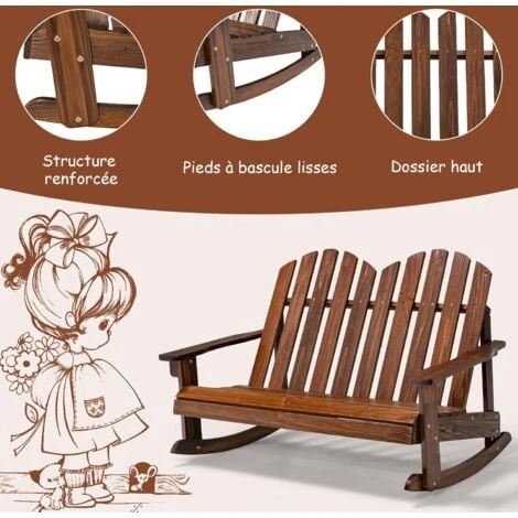 COSTWAY Fauteuil à Bascule Adirondack Pour 2 Enfants Avec Siège à Lattes, Chaise à Bascule En Bois De Sapin Avec Inclinaison 30°& Dossier Haut 110°, Charge 100 Kg Pour Enfants De 3 Ans+, Café 5 COSTWAY Fauteuil à Bascule Adirondack Pour 2 Enfants Avec Siège à Lattes, Chaise à Bascule En Bois De Sapin Avec Inclinaison 30°& Dossier Haut 110°, Charge 100 Kg Pour Enfants De 3 Ans+, Café – Image 3