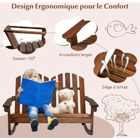 COSTWAY Fauteuil à Bascule Adirondack Pour 2 Enfants Avec Siège à Lattes, Chaise à Bascule En Bois De Sapin Avec Inclinaison 30°& Dossier Haut 110°, Charge 100 Kg Pour Enfants De 3 Ans+, Café 6 COSTWAY Fauteuil à Bascule Adirondack Pour 2 Enfants Avec Siège à Lattes, Chaise à Bascule En Bois De Sapin Avec Inclinaison 30°& Dossier Haut 110°, Charge 100 Kg Pour Enfants De 3 Ans+, Café – Image 4
