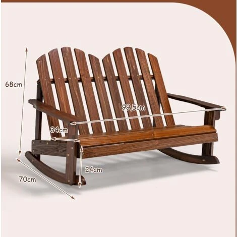 COSTWAY Fauteuil à Bascule Adirondack Pour 2 Enfants Avec Siège à Lattes, Chaise à Bascule En Bois De Sapin Avec Inclinaison 30°& Dossier Haut 110°, Charge 100 Kg Pour Enfants De 3 Ans+, Café 7 COSTWAY Fauteuil à Bascule Adirondack Pour 2 Enfants Avec Siège à Lattes, Chaise à Bascule En Bois De Sapin Avec Inclinaison 30°& Dossier Haut 110°, Charge 100 Kg Pour Enfants De 3 Ans+, Café – Image 5