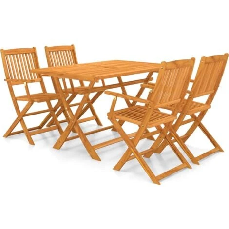 Mobilier à Dîner D'extérieur Pliable 5 Pcs Bois D'acacia Solide VidaXL 3 Mobilier à Dîner D'extérieur Pliable 5 Pcs Bois D'acacia Solide VidaXL