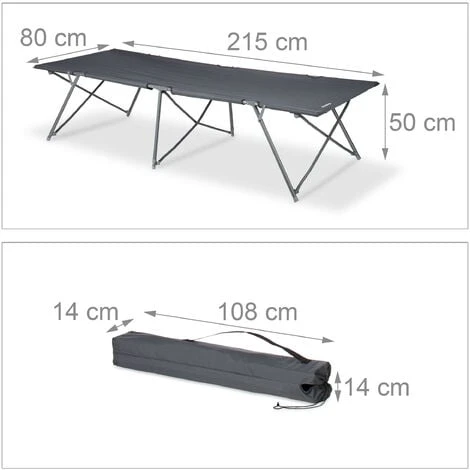 Relaxdays Lit De Camp XXL Couchage Camping Lit à Trois Pieds Aluminium Pliant Charge Maximale 120 Kg HxlxP: 50 X 80 X 215 Cm, Sac De Transport, Gris 6 Relaxdays Lit De Camp XXL Couchage Camping Lit à Trois Pieds Aluminium Pliant Charge Maximale 120 Kg HxlxP: 50 X 80 X 215 Cm, Sac De Transport, Gris – Image 4