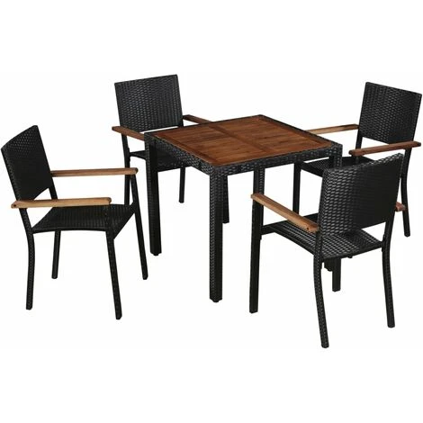 Mobilier D'extérieur 5 Pcs Résine Tressée Et Bois D'acacia Noir VidaXL 3 Mobilier D'extérieur 5 Pcs Résine Tressée Et Bois D'acacia Noir VidaXL