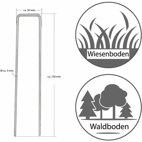 AMANKA Set 100 Piquets En Acier Galvanisé Ø3,2mm 150x30mm Ancrage Au Sol Pour Bâches Filets De Jardinage En U Anguleux 4 AMANKA Set 100 Piquets En Acier Galvanisé Ø3,2mm 150x30mm Ancrage Au Sol Pour Bâches Filets De Jardinage En U Anguleux – Image 2