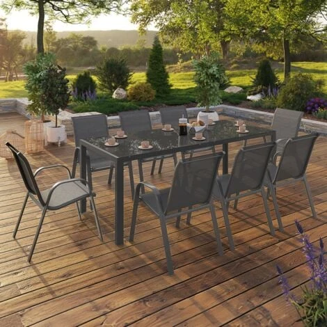 Salon De Jardin MADRID Table 190 CM Et 8 Chaises Empilables Gris Anthracite 4 Salon De Jardin MADRID Table 190 CM Et 8 Chaises Empilables Gris Anthracite – Image 2