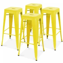 Lot De 4 Tabourets De Bar En Acier Jaune Mat