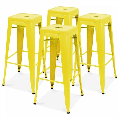 Lot De 4 Tabourets De Bar En Acier Jaune Mat 3 Lot De 4 Tabourets De Bar En Acier Jaune Mat