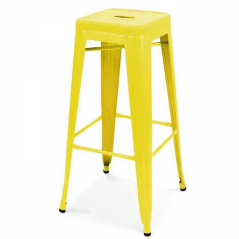 Lot De 4 Tabourets De Bar En Acier Jaune Mat 4 Lot De 4 Tabourets De Bar En Acier Jaune Mat – Image 2