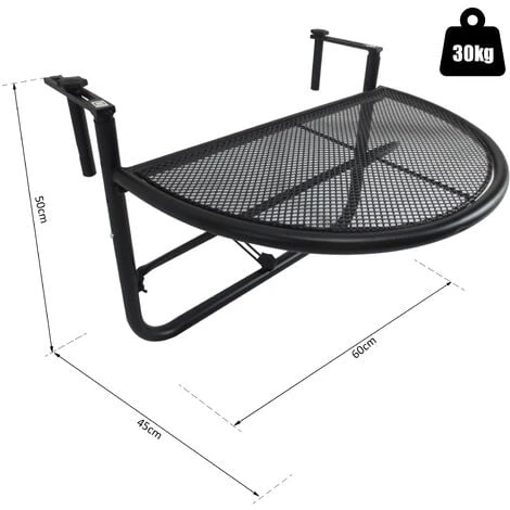 OUTSUNNY Table Suspendue Pour Balcon Dim. 60L X 45l Cm Hauteur Réglable 3 Niveaux Métal époxy Noir 5 OUTSUNNY Table Suspendue Pour Balcon Dim. 60L X 45l Cm Hauteur Réglable 3 Niveaux Métal époxy Noir – Image 3
