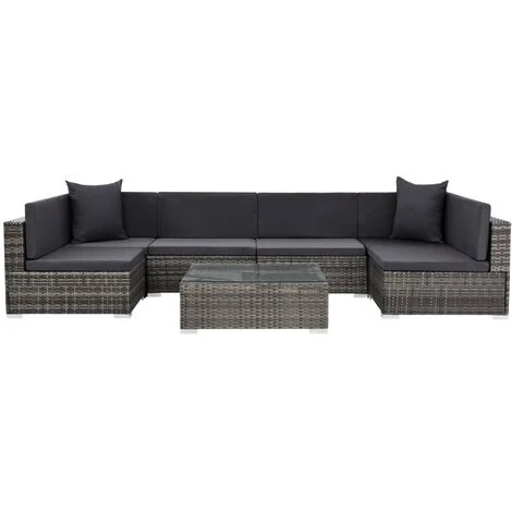 Salon De Jardin 7 Pcs Avec Coussins Résine Tressée Gris VidaXL 4 Salon De Jardin 7 Pcs Avec Coussins Résine Tressée Gris VidaXL – Image 2