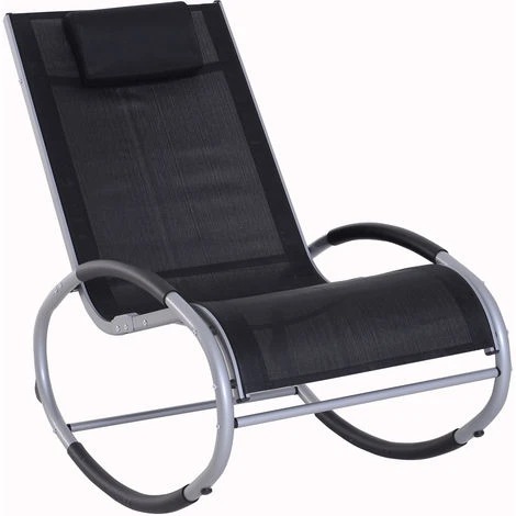 OUTSUNNY Fauteuil Chaise Longue à Bascule Design Contemporain Dim. 120L X 61l X 88H Cm Alu. Polyester Noir 3 OUTSUNNY Fauteuil Chaise Longue à Bascule Design Contemporain Dim. 120L X 61l X 88H Cm Alu. Polyester Noir