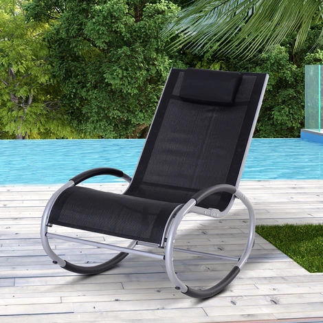 OUTSUNNY Fauteuil Chaise Longue à Bascule Design Contemporain Dim. 120L X 61l X 88H Cm Alu. Polyester Noir 4 OUTSUNNY Fauteuil Chaise Longue à Bascule Design Contemporain Dim. 120L X 61l X 88H Cm Alu. Polyester Noir – Image 2