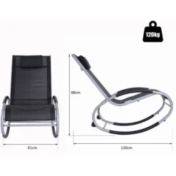 OUTSUNNY Fauteuil Chaise Longue à Bascule Design Contemporain Dim. 120L X 61l X 88H Cm Alu. Polyester Noir 9 OUTSUNNY Fauteuil Chaise Longue à Bascule Design Contemporain Dim. 120L X 61l X 88H Cm Alu. Polyester Noir -Promos Verde Rêverie Boutique 11424758 3