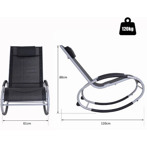 OUTSUNNY Fauteuil Chaise Longue à Bascule Design Contemporain Dim. 120L X 61l X 88H Cm Alu. Polyester Noir 5 OUTSUNNY Fauteuil Chaise Longue à Bascule Design Contemporain Dim. 120L X 61l X 88H Cm Alu. Polyester Noir – Image 3