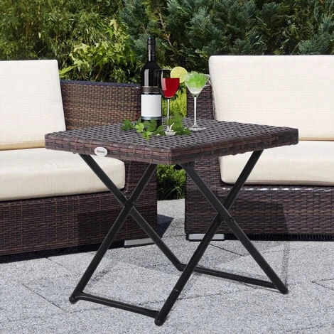OUTSUNNY Table Basse Pliable De Jardin Style Cosy Chic Dim. 40L X 40l X 40H Cm Métal époxy Résine Tressée Imitation Rotin Marron 4 OUTSUNNY Table Basse Pliable De Jardin Style Cosy Chic Dim. 40L X 40l X 40H Cm Métal époxy Résine Tressée Imitation Rotin Marron – Image 2