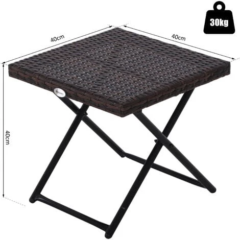 OUTSUNNY Table Basse Pliable De Jardin Style Cosy Chic Dim. 40L X 40l X 40H Cm Métal époxy Résine Tressée Imitation Rotin Marron 5 OUTSUNNY Table Basse Pliable De Jardin Style Cosy Chic Dim. 40L X 40l X 40H Cm Métal époxy Résine Tressée Imitation Rotin Marron – Image 3