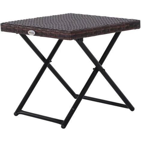 OUTSUNNY Table Basse Pliable De Jardin Style Cosy Chic Dim. 40L X 40l X 40H Cm Métal époxy Résine Tressée Imitation Rotin Marron 6 OUTSUNNY Table Basse Pliable De Jardin Style Cosy Chic Dim. 40L X 40l X 40H Cm Métal époxy Résine Tressée Imitation Rotin Marron – Image 4