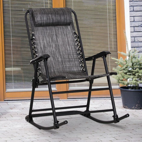 OUTSUNNY Fauteuil à Bascule Rocking Chair Pliable De Jardin Dim. 94L X 64l X 110H Cm Acier époxy Textilène Gris Chiné 4 OUTSUNNY Fauteuil à Bascule Rocking Chair Pliable De Jardin Dim. 94L X 64l X 110H Cm Acier époxy Textilène Gris Chiné – Image 2