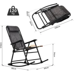 OUTSUNNY Fauteuil à Bascule Rocking Chair Pliable De Jardin Dim. 94L X 64l X 110H Cm Acier époxy Textilène Gris Chiné 9 OUTSUNNY Fauteuil à Bascule Rocking Chair Pliable De Jardin Dim. 94L X 64l X 110H Cm Acier époxy Textilène Gris Chiné -Promos Verde Rêverie Boutique 11741067 3