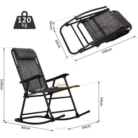 OUTSUNNY Fauteuil à Bascule Rocking Chair Pliable De Jardin Dim. 94L X 64l X 110H Cm Acier époxy Textilène Gris Chiné 5 OUTSUNNY Fauteuil à Bascule Rocking Chair Pliable De Jardin Dim. 94L X 64l X 110H Cm Acier époxy Textilène Gris Chiné – Image 3