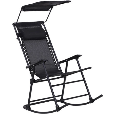 OUTSUNNY Fauteuil à Bascule Rocking Chair Pliable De Jardin Dim. 105L X 64l X 125H Cm Tétière + Pare-soleil Inclus Acier époxy Textilène Noir 3 OUTSUNNY Fauteuil à Bascule Rocking Chair Pliable De Jardin Dim. 105L X 64l X 125H Cm Tétière + Pare-soleil Inclus Acier époxy Textilène Noir