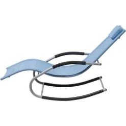 Transat Bain De Soleil Fonction Bascule En Acier Noir Et Textile Bleu Matières Durables Et Design Moderne Pour Jardin Ou Terrasse Beliani -Promos Verde Rêverie Boutique 12359461 5