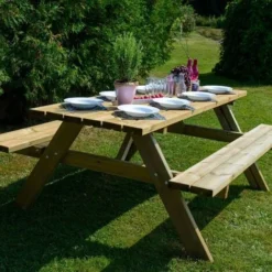 Table Pique-nique Bois Naturel Traité Gardiun Essential 165x154x75 Cm 6-8 Personnes -Promos Verde Rêverie Boutique 12428924 3