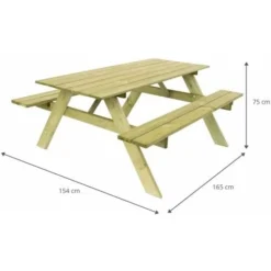 Table Pique-nique Bois Naturel Traité Gardiun Essential 165x154x75 Cm 6-8 Personnes -Promos Verde Rêverie Boutique 12428924 4