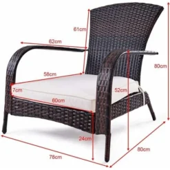COSTWAY Fauteuil De Jardin En Résine Tressée Marron 78x80x80 CM Avec Coussin Lavable Pour Jardin Chambre Balcon Salon -Promos Verde Rêverie Boutique 12436030 5