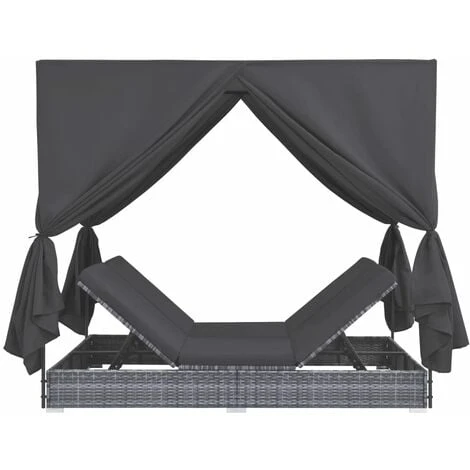 Chaise Longue D'extérieur Avec Rideaux Résine Tressée Gris VidaXL 5 Chaise Longue D'extérieur Avec Rideaux Résine Tressée Gris VidaXL – Image 3