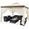 COSTWAY Pavillon Tonnelle De Jardin De 3x3M Autoportante Avec Ornements 4 Rideaux De Moustiquaire Polyester Beige 298 X 299 X 200/265 CM 2 COSTWAY Pavillon Tonnelle De Jardin De 3x3M Autoportante Avec Ornements 4 Rideaux De Moustiquaire Polyester Beige 298 X 299 X 200/265 CM -Promos Verde Rêverie Boutique 13413210 1