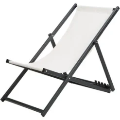 Transat De Plage Jardin Ou Terrasse Pliable En Aluminium Noir Et Textile Blanc Beige Résistant Et Durable Design Léger Intemporel Et Moderne Beliani -Promos Verde Rêverie Boutique 14769985 4