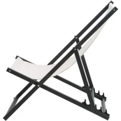 Transat De Plage Jardin Ou Terrasse Pliable En Aluminium Noir Et Textile Blanc Beige Résistant Et Durable Design Léger Intemporel Et Moderne Beliani -Promos Verde Rêverie Boutique 14769985 5