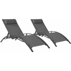 Lot De 2 Transats GALAPAGOS En Textilène Gris - Aluminium Gris Anthracite
