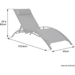 Lot De 2 Transats GALAPAGOS En Textilène Gris - Aluminium Gris Anthracite -Promos Verde Rêverie Boutique 1477172 4