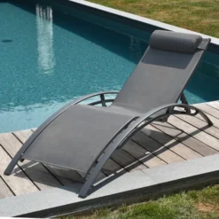 Lot De 2 Transats GALAPAGOS En Textilène Gris - Aluminium Gris Anthracite -Promos Verde Rêverie Boutique 1477172 5