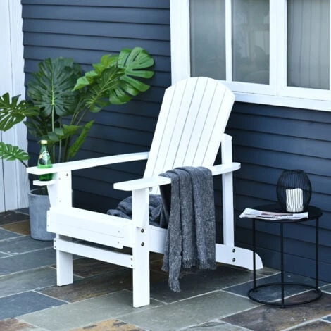 OUTSUNNY Fauteuil De Jardin Adirondack Chaise Longue Inclinable En Bois 97L X 73l X 93H Cm Blanc 4 OUTSUNNY Fauteuil De Jardin Adirondack Chaise Longue Inclinable En Bois 97L X 73l X 93H Cm Blanc – Image 2
