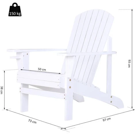 OUTSUNNY Fauteuil De Jardin Adirondack Chaise Longue Inclinable En Bois 97L X 73l X 93H Cm Blanc 5 OUTSUNNY Fauteuil De Jardin Adirondack Chaise Longue Inclinable En Bois 97L X 73l X 93H Cm Blanc – Image 3