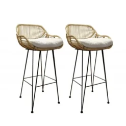 Lot De 2 Tabourets De Bar En Rotin Et Métal Noir - GOA