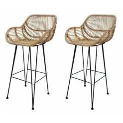 Lot De 2 Tabourets De Bar En Rotin Et Métal Noir - GOA -Promos Verde Rêverie Boutique 15678817 3