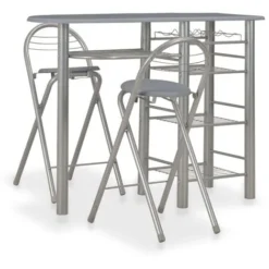 Ensemble De Bar Avec étagères 3 Pcs Bois Et Acier Gris VidaXL
